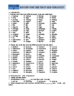 Review for the first mid-term test English 8